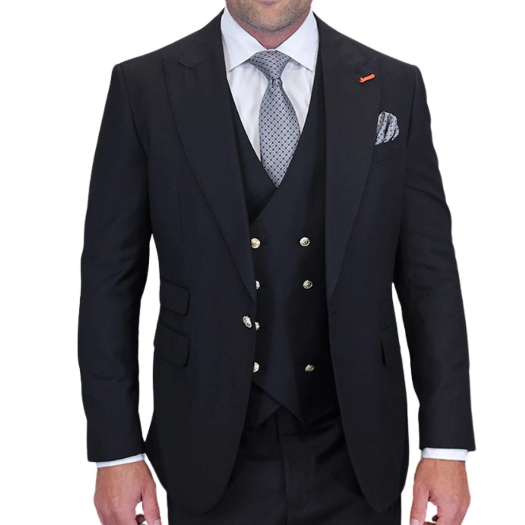 Aether Crest Collection: Schwarzer Dreiteiler Suit für den modernen Mann Stilvoll Elegant Selbstbewusst.