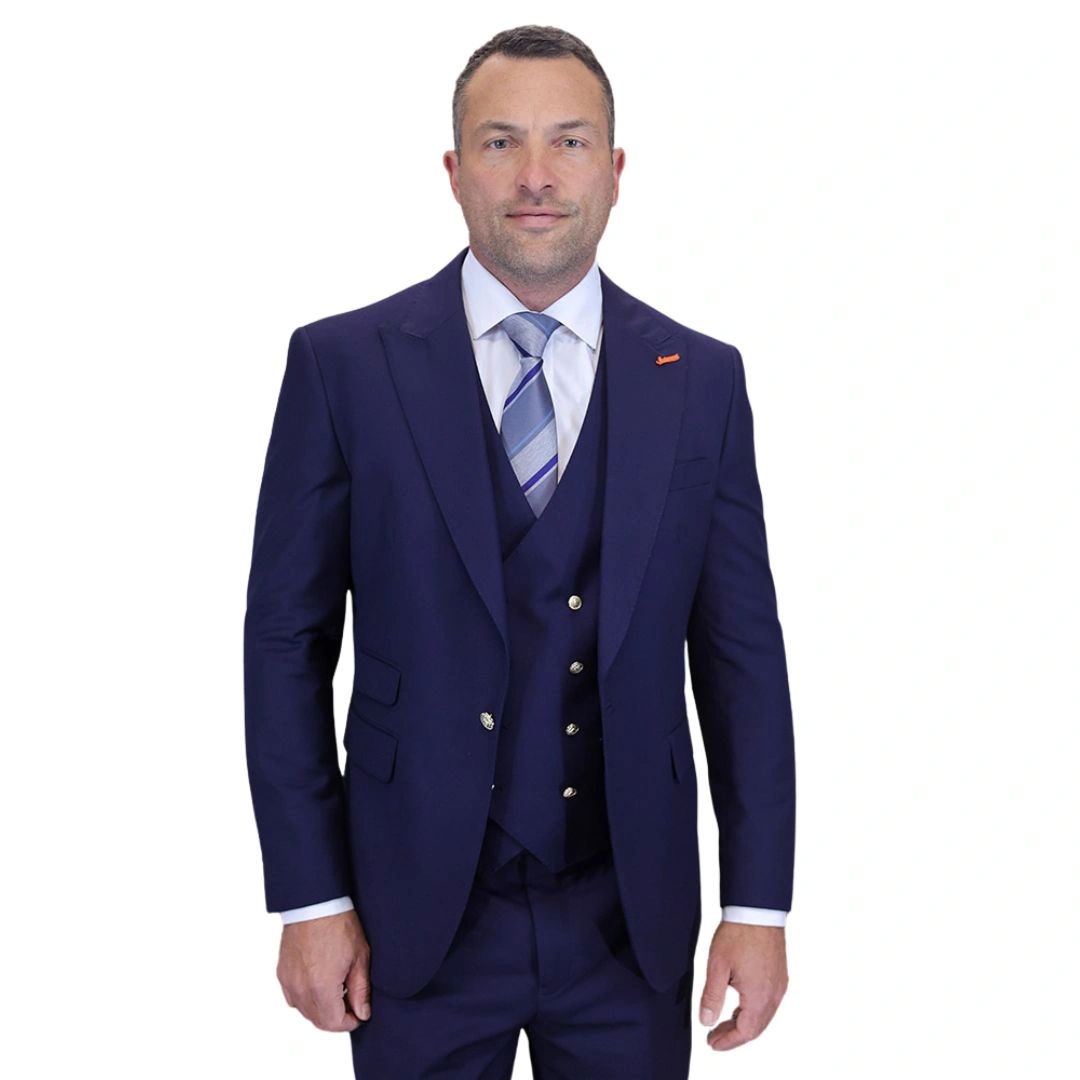 Aether Crest: Navy Traum Anzug Dreiteiler. Stil trifft Präzision. Modern und unwiderstehlich.